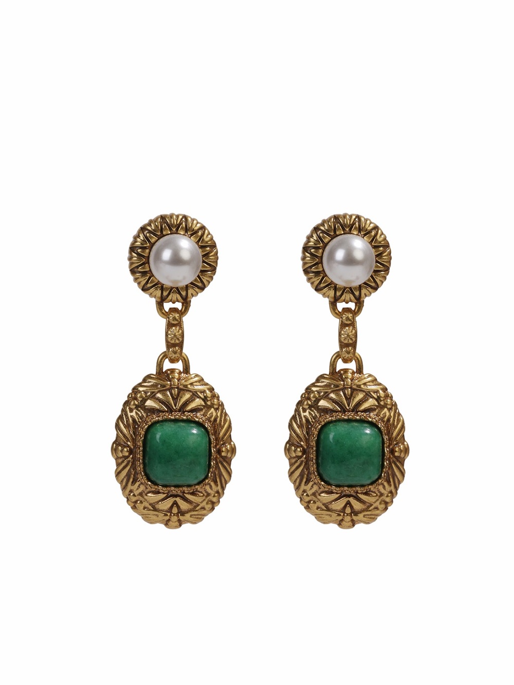 Gold-Tone Drop Earrings with Pearl with 925 sterling silver posts
